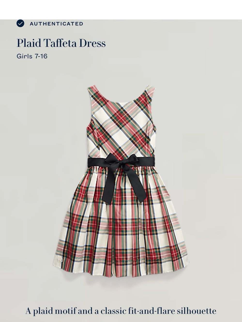 Plaid Taffeta Dress with Black Sash - Girls 12